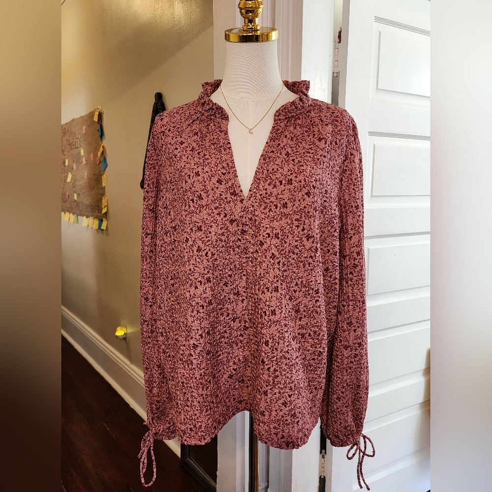 LOFT Rose Pink Velvet Burnout Top, Large
